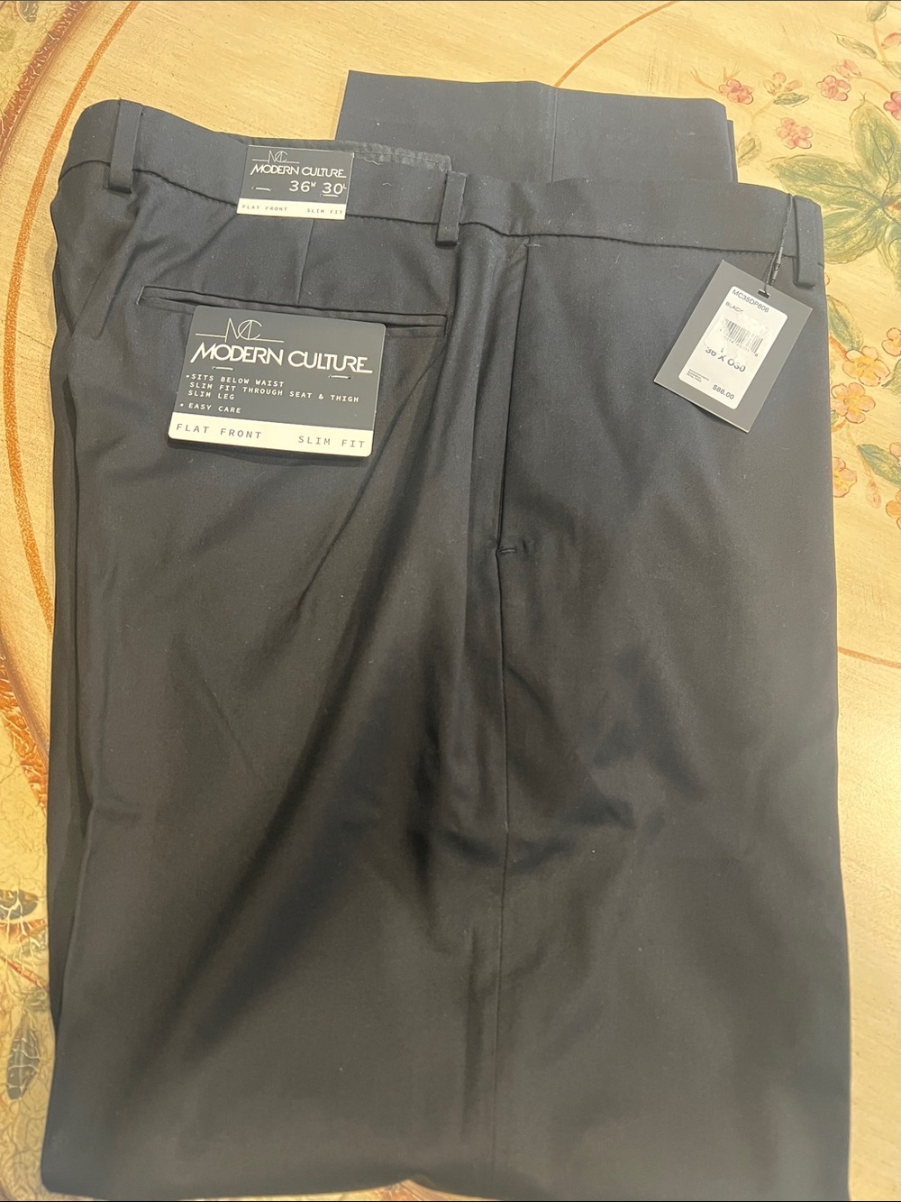 NWT Modern Culture Men's Black Flat Front Slim Fit Slacks.